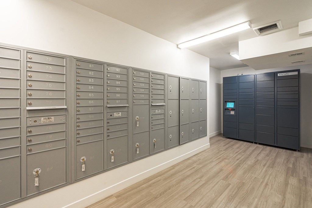 a row of gray lockers in a hallway